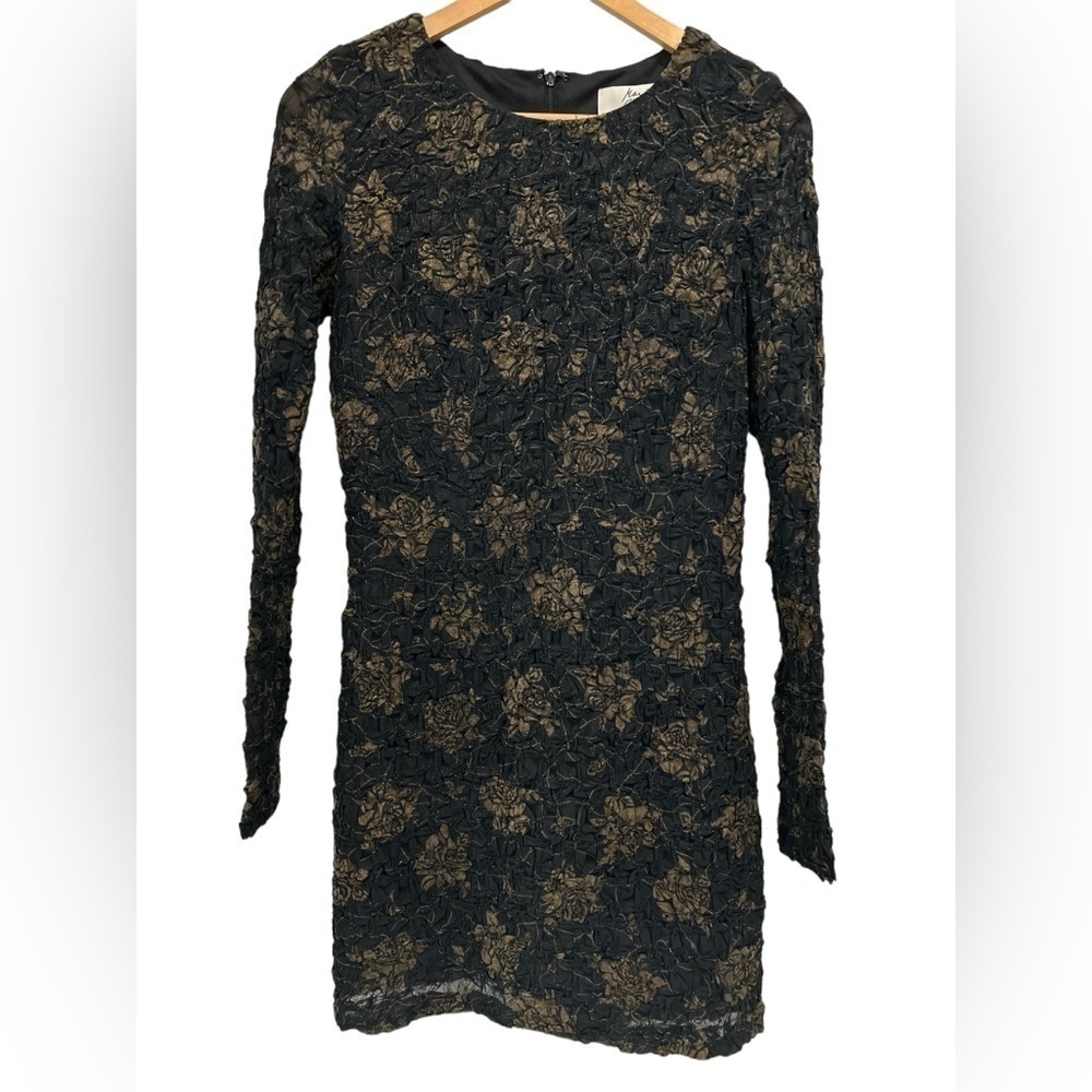 Badgley Mischka Mark + James Black Floral Metallic Body Con Mini Dress - M